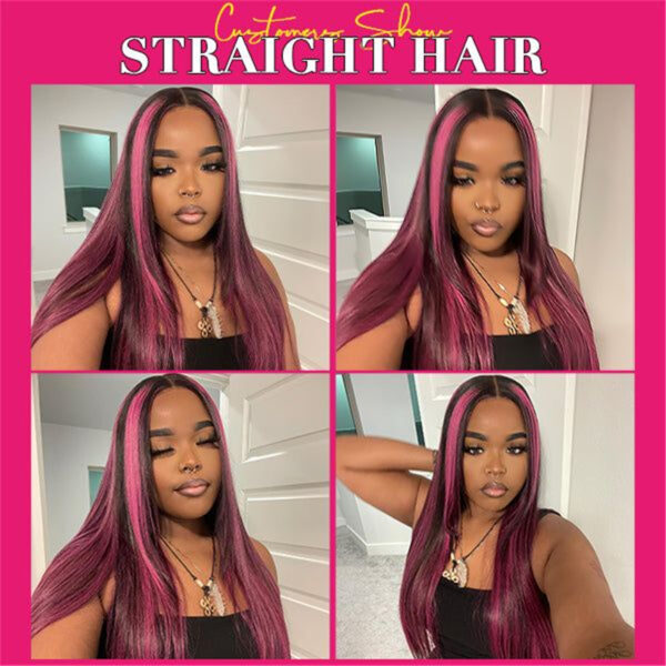 Purple Highlights Straight 13x4 Transparent Lace Front Wig - Image 5